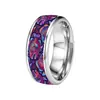 Anillo de Acero Inoxidable Tatuaje de Pez Marino Colorido Psicodélico Anillo Pintado con Ilustración Folclórica Exótica Joyería de Mano con Arte de la Cultura Asiática