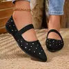 Zapatos Mary Jane Adelgazantes Estilo Francés 2026 Modelo Nuevo Primavera con Pedrería, Punta Fina, Zapatos Planos, Boca Baja, Talla Grande, Exportación para Mujer