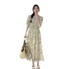 Foto Real de Nuevo Vestido Floral Francés Estilo Chino para Mujer, Nuevo Verano Elegante Diseño de Cuello en V, Vestido Adelgazante de Lujo Ligero