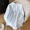 Camisa Azul Delgada de Tencel con Protección Solar para Mujer Verano Largo Medio con Abertura en la Espalda Mariposa Abertura Cárdigan Chaqueta Top
