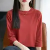 Suéter de Punto para Mujer con Cuello Alto Medio y Mangas Tres Cuartos, Sencillo Ajustado, Top Básico de Manga Media para Primavera y Otoño, para Viajar