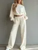 Conjunto de Moletom Casual Minimalista de Manga Curta e Longa e Calça de Pernas Largas Europeu 2026 Nova Coleção Outono/Inverno