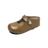 Pantuflas de punta abierta para mujer para uso en exteriores, nuevo modelo otoño 2026, de suela gruesa, zapatos Mary Jane de cuero que aumentan la altura, medias pantuflas Birkenstock