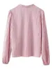 Nueva Moda Primavera y Verano Estilo Europeo y Americano Diseño de Volantes Moda Rayas Decorativas en Capas Camisa para Mujer Mangas Largas Rosa