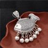 Peixe auspicioso borla de prata esterlina estilo retrô estilo étnico corrente para suéter colar longo moda tendência personalizado artístico