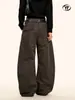 Jeans Yongfang Retro Americano de Cimitarra para Hombre y Mujer, Holgados Desestructurados de Retazos, Corte Tridimensional, Pantalones Casuales de Pierna Ancha hasta el Suelo