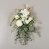 Decoração de Parede de Buquê Invertido de Eucalipto Estilo Floresta Folha de Dinheiro Flor Artificial Decoração de Casamento Pingente Flor Artificial Maçaneta de Porta