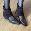 Botines Cuadrados con Correa Tejida Estilo Retro Coreano para Mujer 2026 Otoño/Invierno Aumento Oculto de Altura Puntera Cuadrada Cremallera Trasera Botas Adelgazantes
