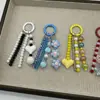 Pingente de Celular Flor Azul Fresca Estilo Ins, Franja de Miçangas Coração de Cristal, Pingente de Bolsa Feminino para Mulheres