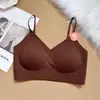 Ropa interior sin costuras cálida tipo terciopelo, amigable con la piel, para mujer, copa engrosada, sujetador de copa fija push-up, tirantes finos, cuello en V, camiseta sin mangas de espalda descubierta en forma de U