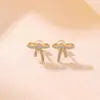Yi Lu Yin Plata de Ley S925 Chapada en Oro Aretes de Lazo Lujo Ligero Moda Versátil Temperamento Exquisito Pequeño Pendiente para el Trabajo