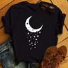 Roupas de Verão Europeias e Americanas 2025 para Mulheres Lua Estrelas Estilo Harajuku Kawaii Camiseta de Manga Curta Feminina Doce e Fofa