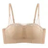 Sujetador de encaje cómodo con sensación de segunda piel para mujer, copas con forma de palma, soporte lateral sin costuras, soporte suave para pechos pequeños, sujetador push-up y de soporte