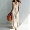 2026 Comercio Exterior Transfronterizo Ropa de Mujer Nueva Color Sólido Cuello en V Elegante Holgado Estilo Europeo y Americano Mono con Bolsillos