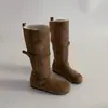 Botas de Cavaleiro Femininas de Camurça Retro Dupla Face com Forro de Lã Quente de Cano Alto para Outono e Inverno com Fivela de Cinto Salto Grosso Slim Moda