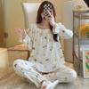 Pijama de Otoño Hexin 39 Lotes para Mujer Doble Pulóver Largo Cuello de Encaje Dulce Estilo Princesa Algodón Nube Cómodo y Suave