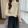 Suéter Feminino Meia-gola Camisa Base Interna Outono e Inverno 2024 Estilo Coreano Versátil Slim-fit Manga Longa Suéter Top Feminino