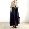 Comercio Exterior Transfronterizo Verano 2026 Nuevo Estilo Japonés Ajuste Holgado Artístico Adelgazante Bloque de Color Cuello Redondo Vestido Largo