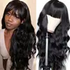 En Stock Envío Instantáneo Transfronterizo Flequillo Ola Grande Cabello Largo Rizado Cabello Largo Negro Elegante Peluca de Fibra Sintética para Mujer