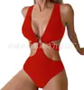 Aliexpress Amazon Venta Caliente Europea y Americana Multicolor Talla Grande Traje de Baño de una Pieza Cruzado con Copas Rígidas Plisado Adelgazante para Mujer