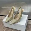 Sandalias Cerradas de Punta para Mujer con Bordado de Letras de Pedrería Estilo Francés, Nuevo Modelo de Verano, Punta Fina, Planas, Tacón Medio, Tacones Altos