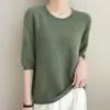Suéter de Punto para Mujer con Cuello Redondo 2026 Otoño/Invierno Nuevo Estilo Hueco de Cinco Mangas Holgado Pulóver Capa Base Suéter Delgado