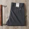 Comércio exterior verão fino cinza anti-rugas sem passar jovem trabalho cintura média micro elástico alta qualidade negócios reto casual calças masculinas