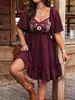 2026 Transfronterizo Europeo y Americano Amazon Tallas Grandes Estilo Bohemio Bordado Hebilla Cuadrada Cuello Volantes Manga Corta Vestido Mini