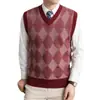 Fábrica de Suéteres Otoño Nuevo Chaleco de Punto para Hombres de Mediana Edad Casual Cuello en V Base Sin Mangas Chaleco Superior Argyle