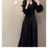 Estilo de Trajeto Transfronteiriço Decote V Manga Bufante Poá Cintura Longa Ajuste Afinando Outono e Inverno Nova Roupa Íntima Saia Evasê Saia Longa Feminina