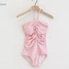 Traje de baño de estilo coreano para mujer, nuevo estilo, sin tirantes, estilo chica, a cuadros, con cordón ajustable, para adelgazar, vacaciones, hermana.