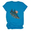 Amazon Wish sitio independiente moda casual versátil mujer árbol, sol, ladera de montaña cuello redondo manga corta camiseta
