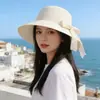Sombrero de Sol para Vacaciones en la Playa Moda de Verano Sombrero de Paja con Lazo de Encaje para Mujeres Dulce Sombrero de Sol de Pescador para Exteriores