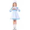 Uniforme de Enfermera Azul Claro para Niñas Delantal de Manga Larga Falda de Enfermera Maid Disfraz Profesional de Role-Playing para Actuación Escénica en Jardín de Infancia