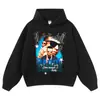 Sudadera con Capucha Oversize Estilo Mid-Century para Hombre y Mujer, Cuello Redondo, Estampado de Cabeza Grande de Celebridad, Transfronteriza, Holgada, Flor Frita, Algodón Puro