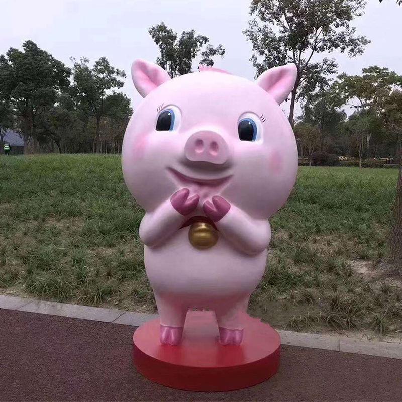 玻璃钢猪雕塑 新年卡通猪摆件 仿真玻璃钢猪 猪年吉祥物摆件生