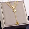 Moda Japonesa y Coreana Colgante Mariposa Concha Blanca Doble Capa Superpuesto Borla Cadena de Lana Pulsera Serpiente de Circonita Collar de Acero de Titanio para Mujer