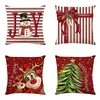 Funda de almohada navideña de Amazon Transfronteriza para el hogar Dibujos animados Funda de cojín para sofá Lino Estampada Funda de almohada decorativa para sala de estar