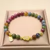 Pulseira corajosa de cristal de morango e turmalina doce, com contas de ouro 14k, pulseira de turmalina 6mm, círculo único, joias de presente, atacado