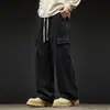 Calça de trabalho de algodão da moda estilo americano com múltiplos bolsos para homens, nova para primavera/outono, casual, corte solto, versátil, cor sólida, perna reta