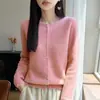 Cárdigan de lana de cuello redondo listo para usar de primera línea para mujer Otoño/Invierno 2026 Nuevo Suéter Cardigan de Lana Simple Versátil para Mujer