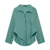 Ropa Nueva de Verano para Mujer Transfronteriza Estilo Europeo y Americano de un Solo Botón de Manga Larga con Solapa Rayas Holgada Camisa Top