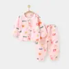 Traje de bebé para niños Verano Delgado Ropa de casa de manga larga para bebés Pijamas Ropa dividida para bebés Conjunto de dos piezas A