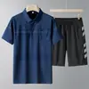 Traje de Verano de Seda Helada de Manga Corta para Papá 2026 Nuevo Traje Deportivo para Edad Media y Mayores Ropa de Verano para el Día del Padre