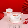 Plato Rojo Clásico con Carácter de Doble Felicidad, Bol Retro Nostálgico Antirrompimiento de Melamina con Carácter de Doble Felicidad para Hot Pot