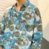 Camisa Floral Retro de Manga Larga Estilo Hong Kong para Hombres y Mujeres, Estilo Perezoso, Caída Suelta, Seda Helada Delgada, Nicho, Camisa Protectora Solar para la Playa