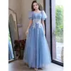 Vestido de Noche para Mujer Sensación de Alta Gama Banquete Elegante Lujo Ligero Nicho Alta Gama Prueba de Arte Vocal Vestido de Presentadora Azul Largo