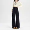 Processo anti-desbotamento sensação de preguiça jeans de perna larga feminino plus veludo cintura alta modelador alto moderno versátil calças compridas até o chão modernas