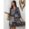 Amazon Verano Transfronterizo Estilo Europeo Casual Simple Elegante Bohemio Romántico Estilo Vacacional Vestido de Cuello en V Mujer
