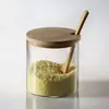 Juego de Frascos para Condimentos de Vidrio de Borosilicato Alto para Cocina Casera, Caja Sellada para Condimentos con Cuchara, Frasco de Sal para Almacenamiento a Prueba de Humedad, Botella de Glutamato Monosódico